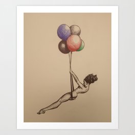freedom swing Art Print | Drawing, Balloon, Girl, Ink Pen, Swing, Female, Freedom 