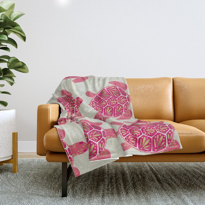 Sea Turtle in Pink & Gold Throw Blanket