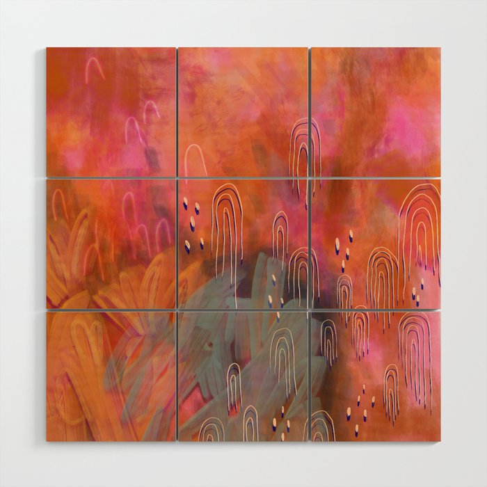 Fuchsia Messy Brushstrokes, Arches Abstract Painting  Wood Wall Art
