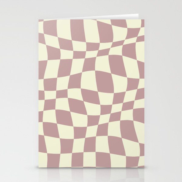 Warped Checkered Pattern (dusty rose pink/cream) Stationery Cards