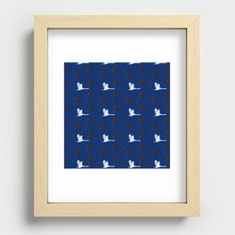 Flying Elegant Swan Pattern on Blue Background Recessed Framed Print