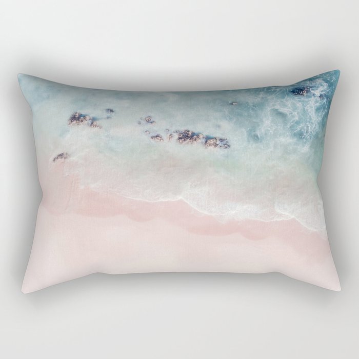 Ocean Pink Blush Beach Print - Aerial Beach - Sea Photo - Travel photography by Ingrid Beddoes Rectangular Pillow