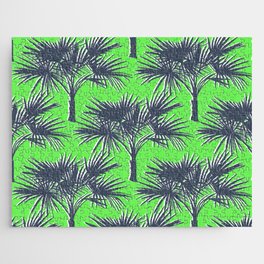 70’s Palm Trees Navy Blue on Lime Green Jigsaw Puzzle