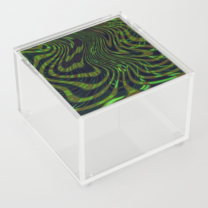 Dark Green Line Abstraction Acrylic Box