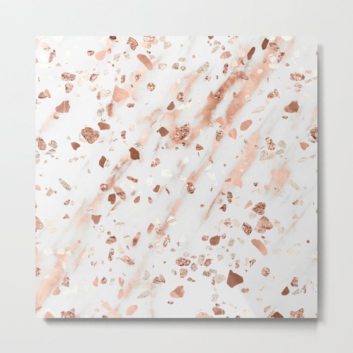 Pink Quartz Terrazzo Rose Gold Marble Metal Print By