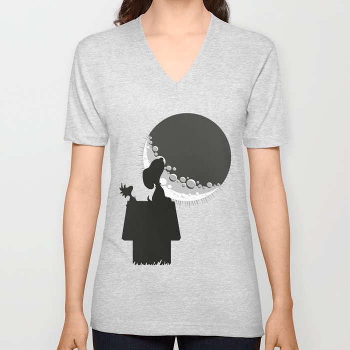 Looking the moon V Neck T Shirt