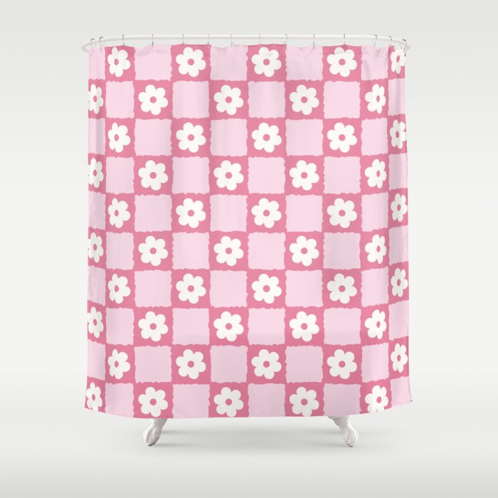 Flower Checker in Pink Shower Curtain