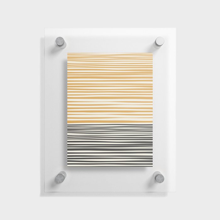 Natural Stripes Modern Minimalist Colour Block Pattern in Charcoal Grey, Muted Mustard Gold, and Cream Beige Floating Acrylic Print