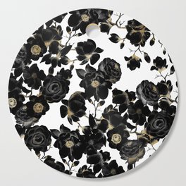 Modern Elegant Black White and Gold Floral Pattern Cutting Board
