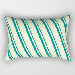 [ Thumbnail: Teal and Light Yellow Colored Striped/Lined Pattern Rectangular Pillow ]