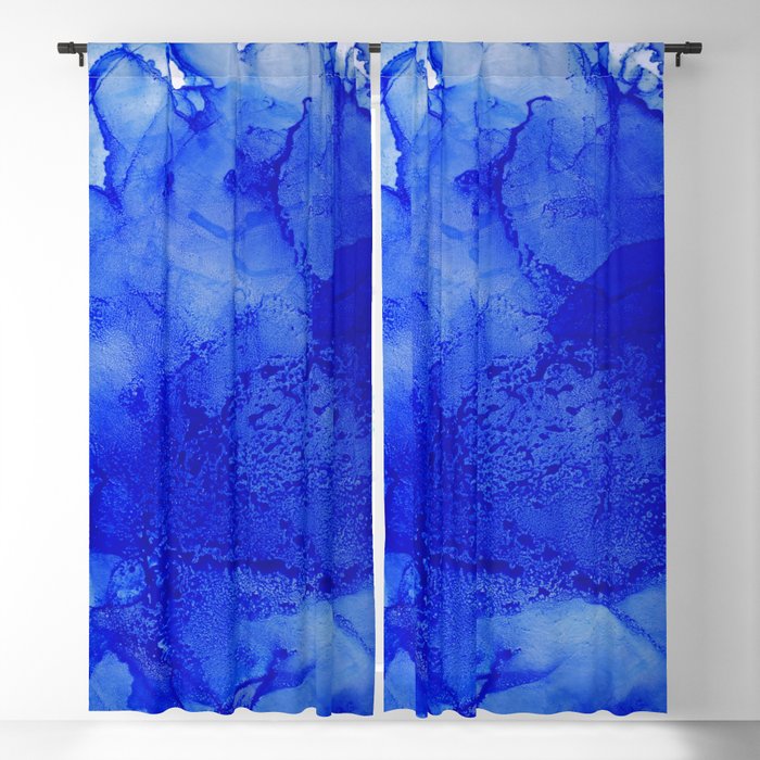 Blue abstract splash hand painted alcohol Ink texture Blackout Curtain