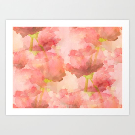 Delicate Pink Watercolor Floral Abtract Art Print