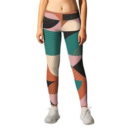 Teal Mid Century Modern Abstract Shapes  Leggings