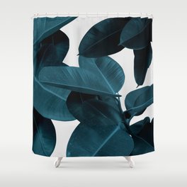Indigo Blue Plant Leaves Shower Curtain