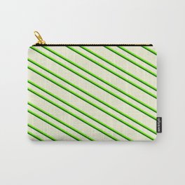 [ Thumbnail: Beige, Green & Dark Green Colored Pattern of Stripes Carry-All Pouch ]