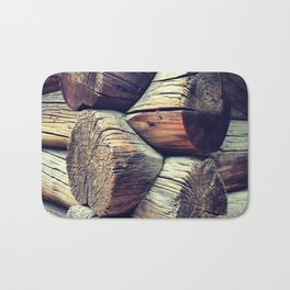 JOINT Bath Mat | Vintage, Brown, Wood, Timber, Digital, Norway, Logs, Corner, Photo, Color 