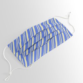 [ Thumbnail: Royal Blue & Pale Goldenrod Colored Stripes/Lines Pattern Face Mask ]