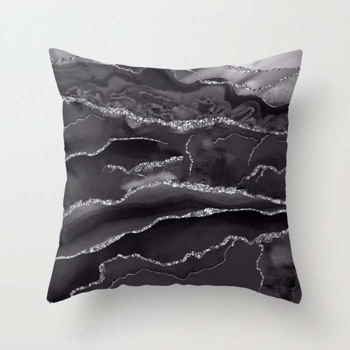 Black & Silver Agate Print Throw Pillow
