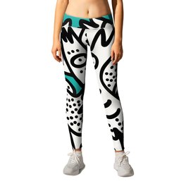 Green Acqua Street Art Black and White Creatures Leggings
