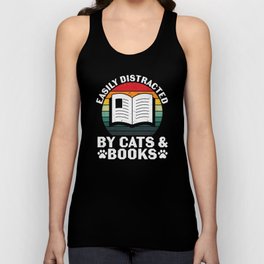 Easily Distracted By Cats & Books Unisex Tank Top