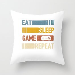 Video Game Eat Sleep Game Repeat Funny Vintage Retro Distressed Styled Unisex Shirt Throw Pillow
