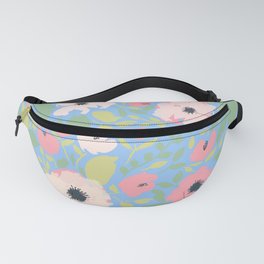 Bright Pink and Blue Floral Anemone Pattern Fanny Pack