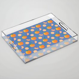 Hand-Painted Oranges on Blue Pattern Acrylic Tray