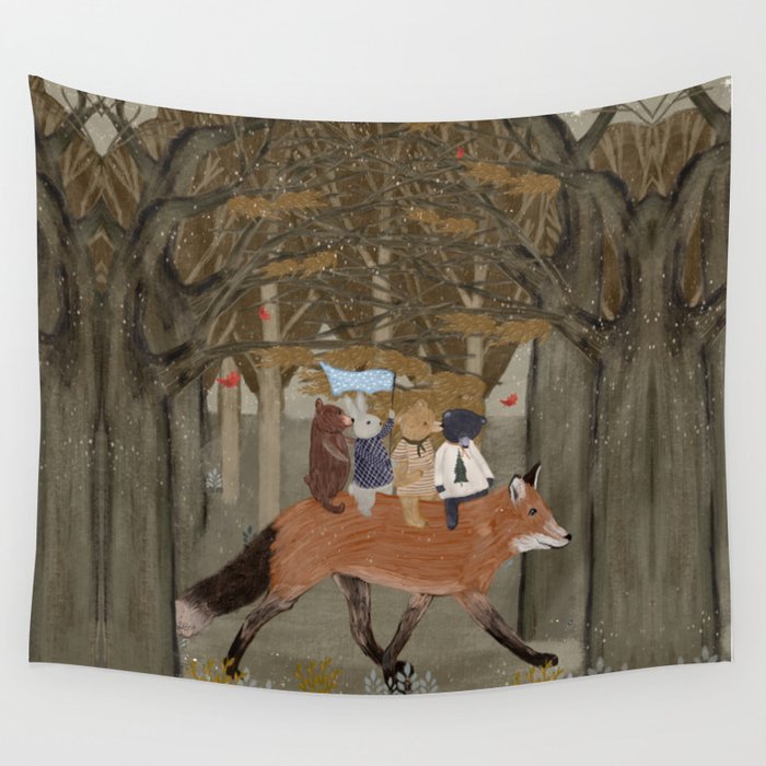 the amber fox Wall Tapestry