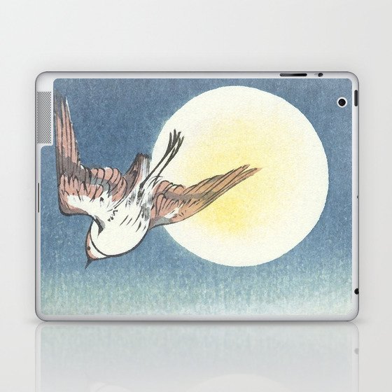 Sparrow, Stormy Sea and The Sun - Vintage Japanese Woodblock Print Art Laptop & iPad Skin