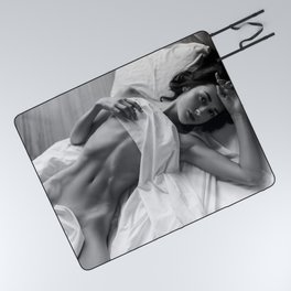 The Girl on the Train, Nude portrait black and white photography Picnic Blanket