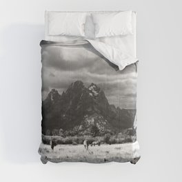 Horse and Grand Teton (Black and White) Comforter