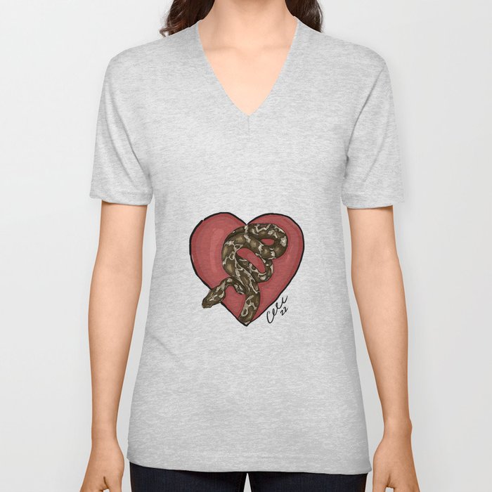 Snake Heart V Neck T Shirt
