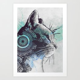 Tides Of Tomorrow: Turquoise | mandala cat portrait Art Print | Tabby, Catportrait, Graphite, Streetart, Mandala, Pencildrawing, Zentangle, Pencil, Circles, Beautifulcat 