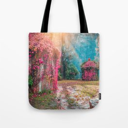 Small gazebos covered in vivid red leafs in fall Tote Bag