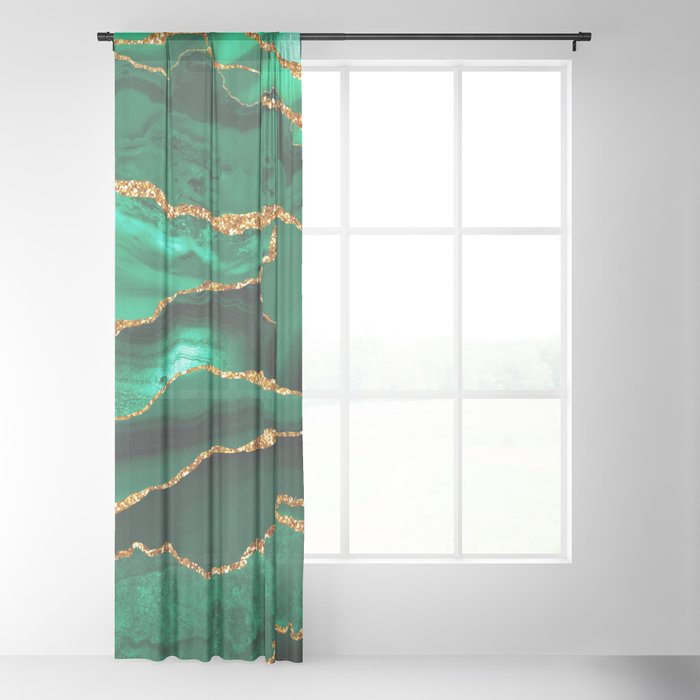 Abstract Green And Gold Emerald Marble Landscape Sheer Curtain