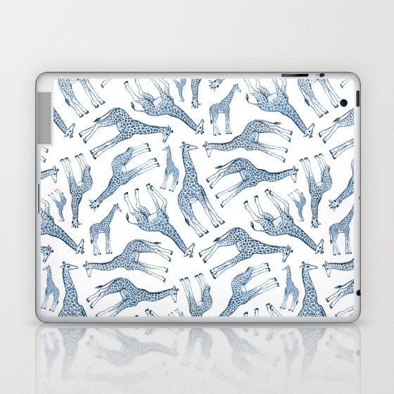 Navy Blue Giraffes on White Laptop & iPad Skin