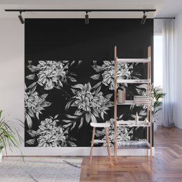 Black & White Seamless Botanical Flowers Wall Mural
