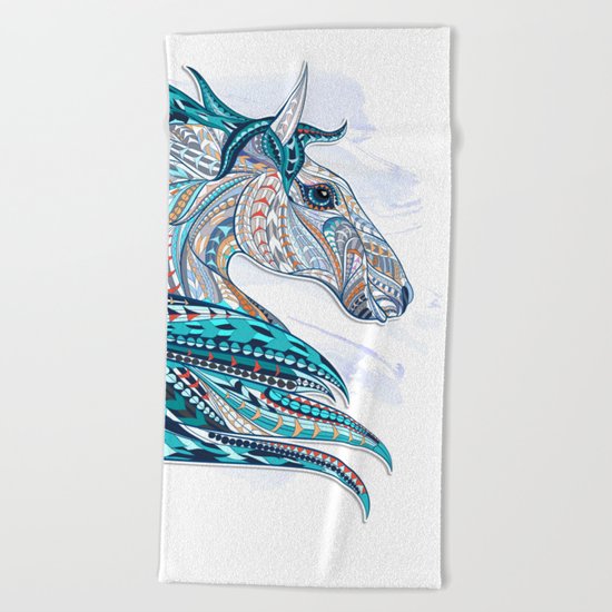 Blue Ethnic Horse Beach Towel