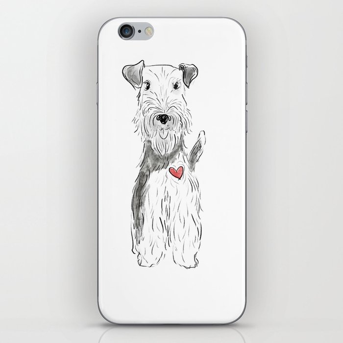 Airedale terrier dog black and white sketch heart  iPhone Skin