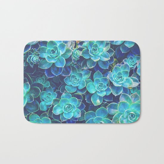 Green Succulents Bath Mat
