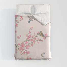 Birds and cherry blossoms Duvet Cover