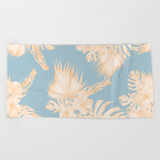 Island Vacation Hibiscus Palm Mango Sky Blue Beach Towel