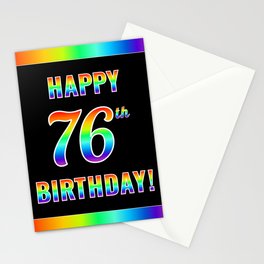 [ Thumbnail: Fun, Colorful, Rainbow Spectrum “HAPPY 76th BIRTHDAY!” Stationery Cards ]