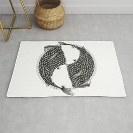 Pisces - Fish Koi - Japanese Tattoo Style (black and white) Rug