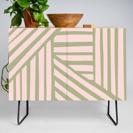 Abstract Shapes 223 in Pale Pink Sage Green Credenza