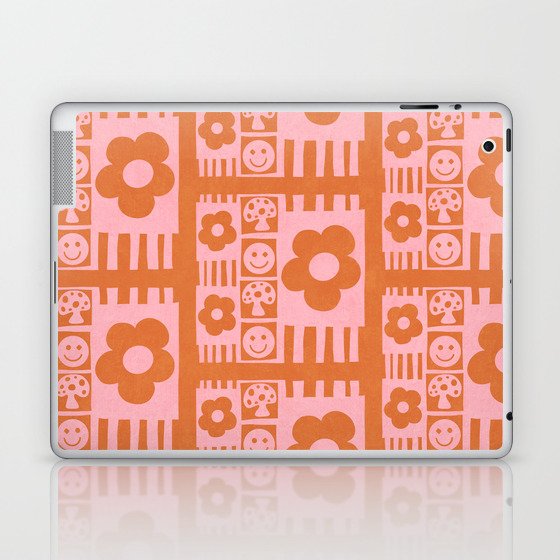 Flowers and Smiles Pink Orange Laptop & iPad Skin