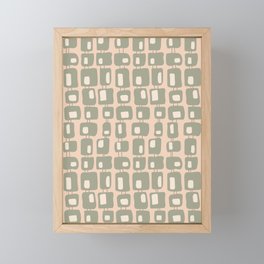 Funky Retro Squares Seamless Pattern Green, Peach and Cream Framed Mini Art Print
