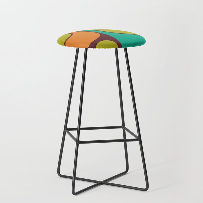 Retro Geometric Design 669 Green Orange Turquoise and Brown Bar Stool