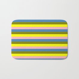 [ Thumbnail: Light Pink, Blue, Green, and Yellow Colored Lined/Striped Pattern Bath Mat ]