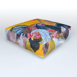 Chickens of Many Colors Outdoor Floor Cushion | Children, Roosters, Kids, Families, Expressionism, Poultry, Farm, Hens, Chicken, Playroom 